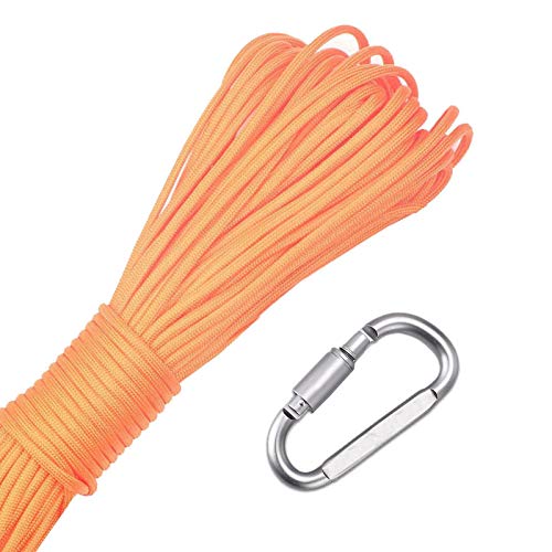 GeGeDa Paracord 550 Paracord Rope Parachute Cord with Carabiner (Orange, 25feet)