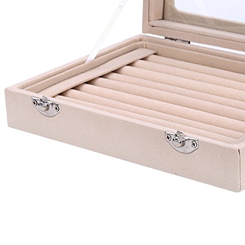 Ivosmart Velvet Glass Ring Jewelery Display Storage Box Tray Case Holder Earring Organizer Stand (Beige) #TOP4
