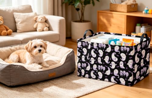 Image of CLOCOR Rectangular Storage Basket,Waterproof Books Box with Handles,Gift Basket(UU Ghost Halloween)