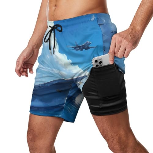 Military USS Ship Fight Jets Mens Swim Trunks Swimming Board Shorts with Compression Liner Summer Beach Bottom2