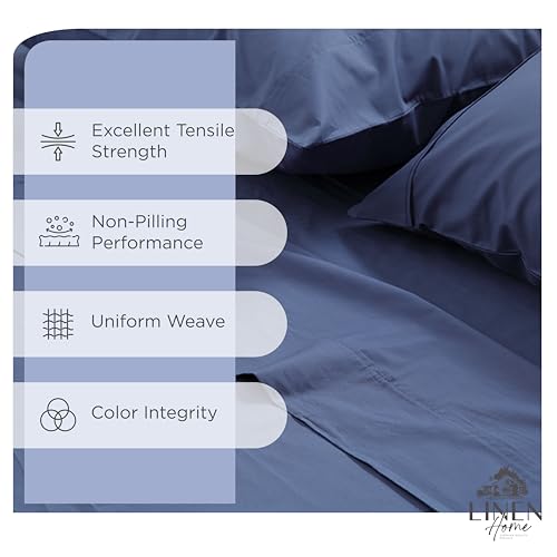 Image of Linen Home 6 Piece Queen Cotton Sheet Set, 100% Cotton Percale, 4 Pillowcases, Deep Pocket with All Around Elastic Sheet, Crisp Breathable Bedding, Hotel Luxury, Long-Staple Combed Cotton, Dark Blue
