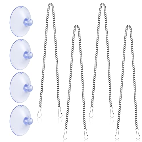 Image of 4 Pcs 20 Inch Stained Glass Window Hanging Chain Suncatchers with Suction Cup Hooks Picture Hanging Chain Metal Stainless Steel Stained Glass Window Panels (Black)