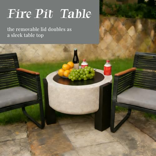 Image of Wood Burning Concrete Outdoor Fire Pit,Heat Resistant MGO Ceramic Material Base with BBQ Grill Firepit for Patio Garden,Backyard Barbecue,Outdoor Gatherings (Grey 3)