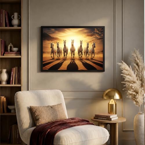 Image of Suneree 7 Horse Vastu Wall Painting (Landscape Collection) (Natural, Design 22, 33L x 25W cm)
