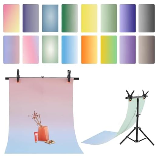 ZUOMIDIE 8 pezzi 16 motivi Photo Gradient Background Paper with T-Shape Backdrop Stand,Double-Sided Waterproof Reusable 34x22in Morandi Photo Tabletop Backdrops for Food Jewelry,Pastry,Cosmetics