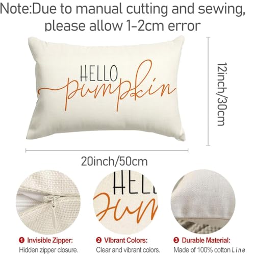 RABUSOFA Fall Pillow Covers 12x20 Inch,Autumn Hello Pumpkin Pillows Decorative Throw Pillows,Lumbar Outdoor Thanksgiving Cushion Cover Farmhosue Fall Decor for Bedroom Couch Sofa White - Image 4