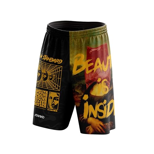 Ataviko Giocondart Pantaloncino Beach Volley Mare, Gym Palestra, Padel Tennis,Passeggio, Gioco e Tempo Libero, Sport Estivi (IT, Testo, XL, Regular, Regular, Nero/Giallo)