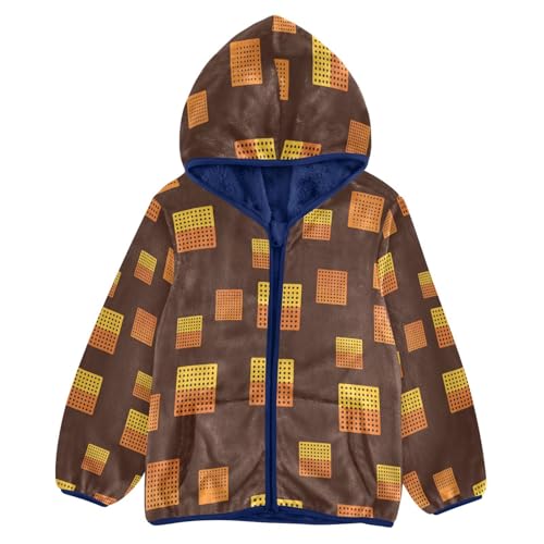 Square Grids with Holes Toddler Fleece Jacket Girl Boys Hooded Fleece Jacket Coat Warm Outwear Zip-up 3-10T