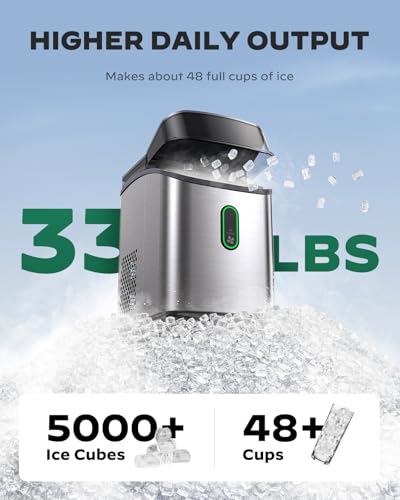 Image of Silonn Nugget Ice Maker Countertop, Chewable Pebble Ice Machine, 33 lbs Daily Output, Includes Ice Scoop, Portable Pellet Ice Maker with Self-Cleaning, for Home Kitchen Office Use, Black