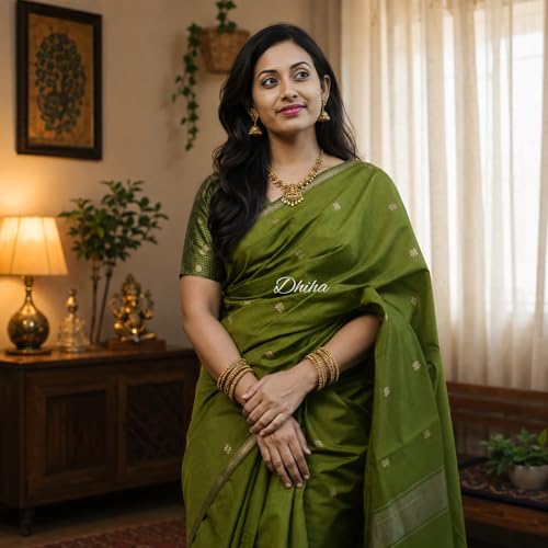 Image of Original Maheswari Cotton Silk Saree for Women | Kanjivaram Pure Silk Cotton Sari with Blouse | Zari Work | Tassels | Handloom Weave