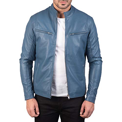 Veste En Cuir Motard Premium Pour Homme - Taille L, Couleur Marron, Neuve Avec étiquettes, Made In Italy
