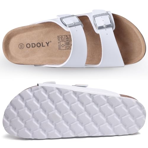 Image of ODOLY Unisex Comfortable Cork Footbed Slide Sandals with Arch Support | Adjustable Buckle, Lightweight Summer Sandals for Travel and Everyday Wear
