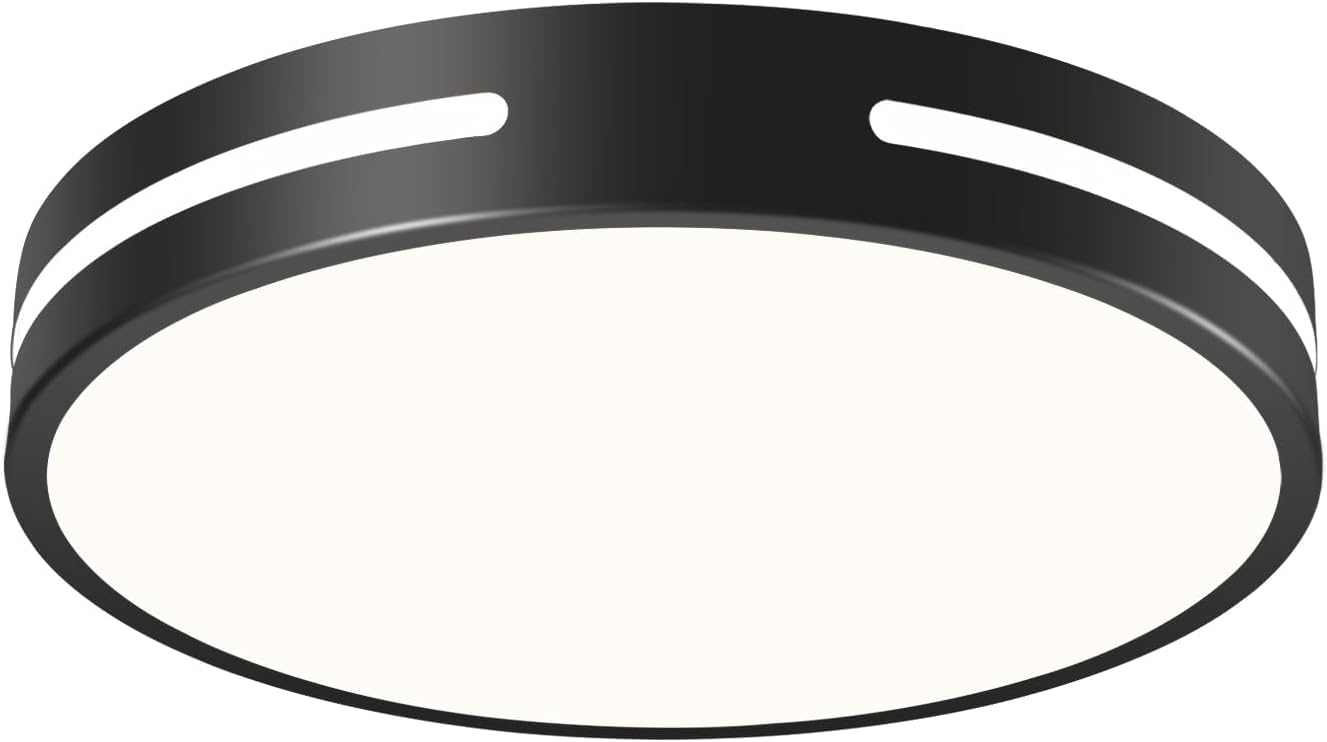 Modern Brushed Black Flush Mount Ceiling Light, Mid-Century Ceiling Light LED, Bedroom Light Fixture, Minimalist Ceiling Lamp for Laundry Room Kitchen Hallway Bathroom 15.75in