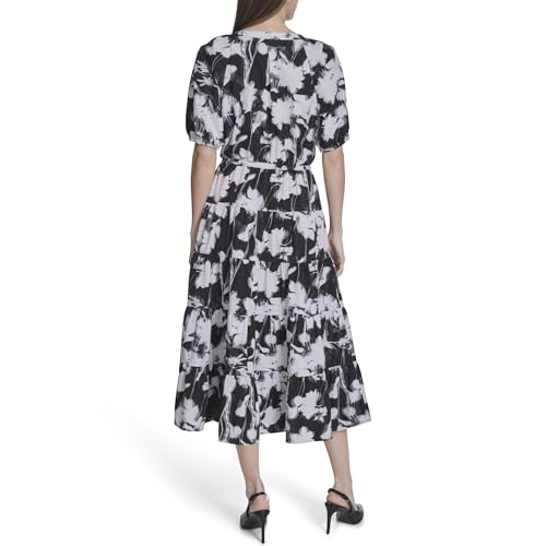 Image of Calvin Klein Puff Sleeve Commuter Tiered Maxi