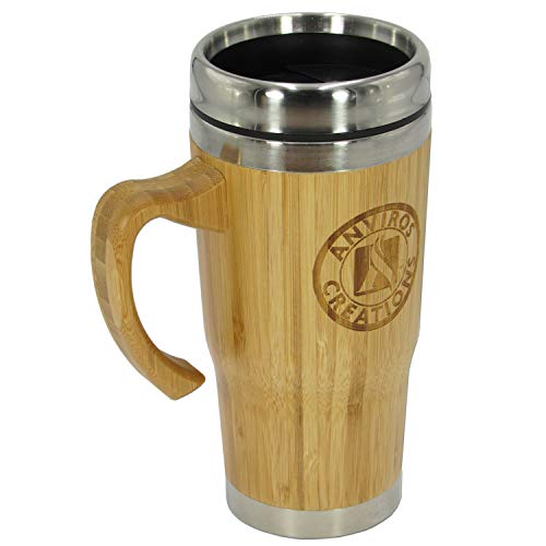 ANVIROS Bamboo Travel Mug Tumbler Thermos with Handle for Coffee, Tea, Brew Hot