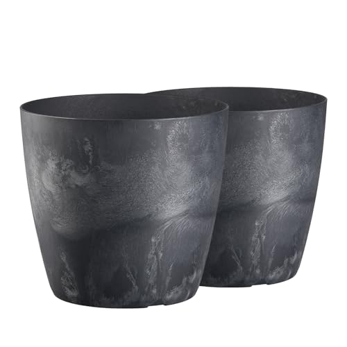 Tymar Blumentopf, 2er-Pack, Pflanzentopf aus Kunststoff, Moderne, matt, Runde Form (Beton Anthrazit, ø 35 cm)
