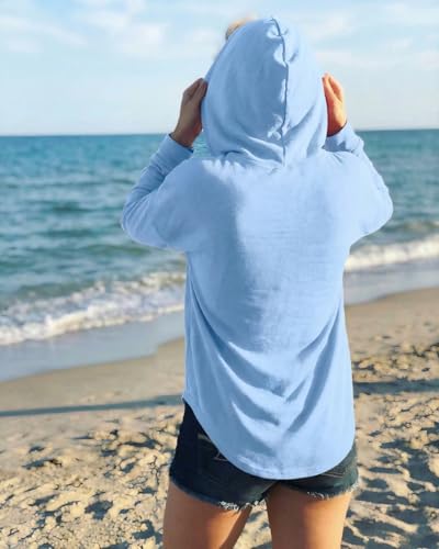 Image of Womens Long Sleeve V Neck Hoodie Sweatshirts Lightweight Pullover Tops