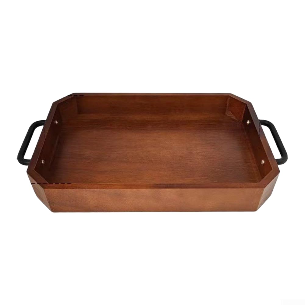 Tabla de servir de madera con asas de metal bandeja octogonal para cocina y café