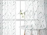 GET ENAI Cortinas semitraslúcidas bordadas con hojas de color verde azulado de 84 pulgadas de largo, cortinas de lino sintético de lino sintético con