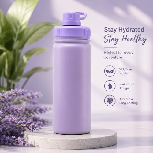 Image of 800ml Stainless Steel Double Wall Water Bottle | Wide Mouth Leakproof Sports Sipper with Spout Lid | Reusable Drinking Bottle for Gym, Office, Travel, Camping, Hiking & Outdoor | Pack of 1