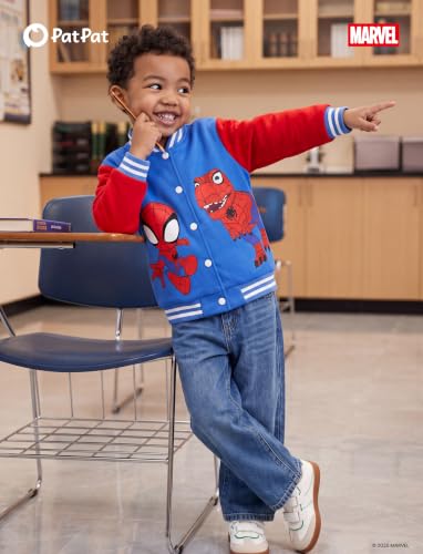Image of Disney Marvel Bomber Jacket Spider Man Toy Story Cars Varsity Cardigan2-13Y | Officially Licensed Snap Button Coat,Fall Star Wars Graphic Cloth Top,Hulk Venom Stitch Mickey Lightning Mcqueen Kids Apparel