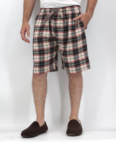 Image of Andrew Scott Men's Cotton Flannel Knee Length Shorts | Drawstring & Pockets Boxer Sleep Shorts | Multi Packs & Colors