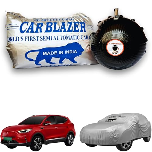 Image of CARBLAZER Portable & Semi-Automatic Full Body Car Covers: Heavy Duty Device| Anti-Theft| Dust & Scratch Proof | Water & Wind Resistant|Custom Fit| Dual-Side Cover, Compatible for MG ZS EV