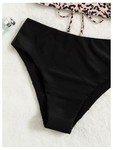 MakeMeChic Women's Leopard Print Bikini Set V Neck Ruffle Lace Up Bathing Suit Swimwear3