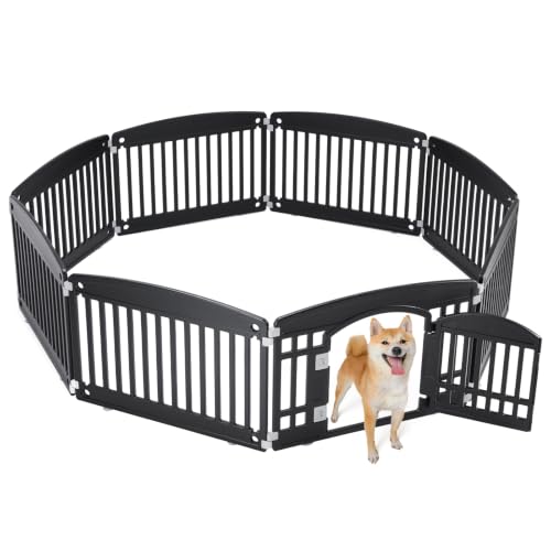Image of Sweetcrispy Dog Playpen, 8 Panels Indoor Plastic Puppy Pet Fence, 24 Inch