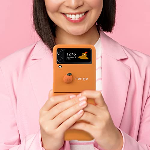 Qoosan 3D Fruits Cover Designed For Galaxy Z Flip 4 5G Case (2022) Thin Slim Fit Cute Kawaii Hard Phone Case For Women, Orange #TOP1