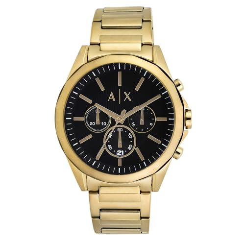La Mejor Selección de Reloj Armani Negro Top 10. 50 AX ARMANI EXCHANGE Armani Exchange Reloj Hombre, Movimiento cronógrafo, caja 44mm Acero Inoxidable Dorado con correa Acero Inoxidable, AX2611