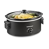 Hamilton Beach 6 Quart Slow Cooker with Space-Saving Folding Handles, 3 Heat Settings, Dishwasher Safe Stoneware Crock and Glass Lid, Black (33664)