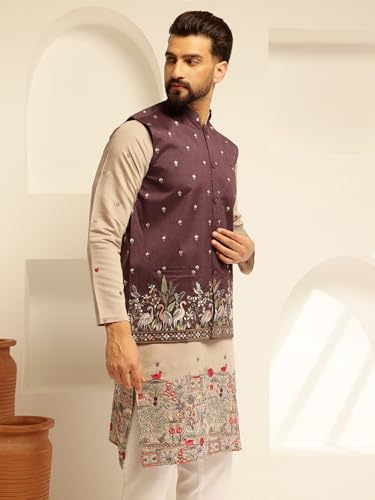 Image of SOJANYA (Since 1958 Men's Silk Blend Exquisite Daman Embroidered Nehru Jacket