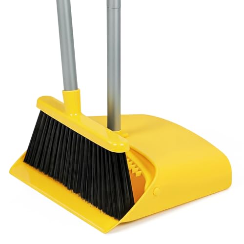 Image of Stand Up Dustpan and Broom Set 50 inch Long Handle Broom with Dust Pan, with Self Cleaning Combe for Ergonomic Home Office Classroom Indoor Sweeping