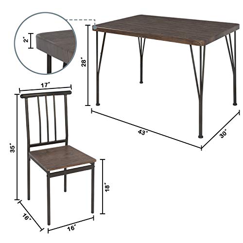 LAZZO 5 Piece Dining Table Set, Wooden Kitchen Table Set with Metal Frame, Rectangular Dining Room Table and 4 Chairs Set for Breakfast Nook,Home, Dinette, Kitchen Studio (Brown)