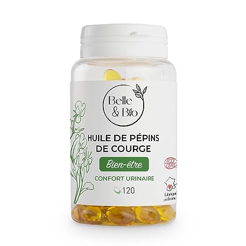 ACTION SUR LA PROSTATE - Huile de Pépin de Courge 500 Mg/Capsule pour Homme 120 Capsules - Huile certifiée Bio - Fabriqué en France