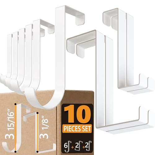 4smile Over the Door Hooks 6+2+2 Cruise Must Haves Set, White - Coat Hanger 6 pcs fits 1 3/8" + Towel Holder 2 pcs fits up to 1 3/4" + Cabinet Hooks 2 pcs with Anti-Scratch & Non-Slip Pads