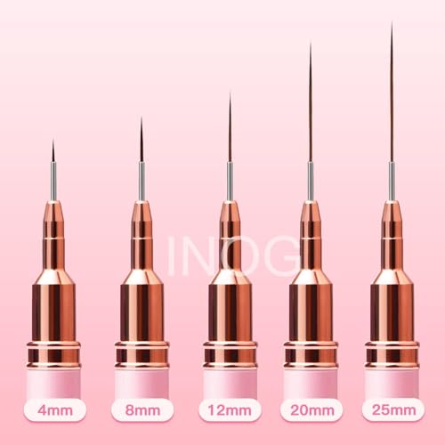 INOG Nail Art Liner Brushes, 5Pcs Painting Nail Art Brush Set Nail Dotting Drawing Tool for Long Lines, Thin Details, Fine Drawing Sizes 4/8/12/20/25mm(Pink) - Image 4
