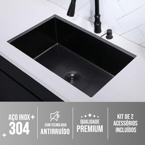 HOLTTER Kit Cuba Cozinha Gourmet Aço Inox 304 Resistente Corrosão Acompanha Cesto Escorredor Elegant