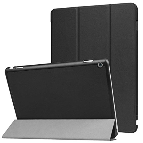 SATURCASE Mediapad M3 Lite 10.0 Funda, Cuero De La PU Capirotazo Plegable Folio Apoyo Bumper Protector Funda Carcasa Case para Huawei Mediapad M3 Lite 10.0 (Negro)