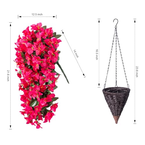 Image of INSPRING Artificial Bougainvillea Faux Flowers Plants Baskets for Outdoor Outside Decoration, 3PCS Fake Silk Flowers Long Trailing Vines UV Resistant Realistic for Front Door Porch Patio (Hotpink)