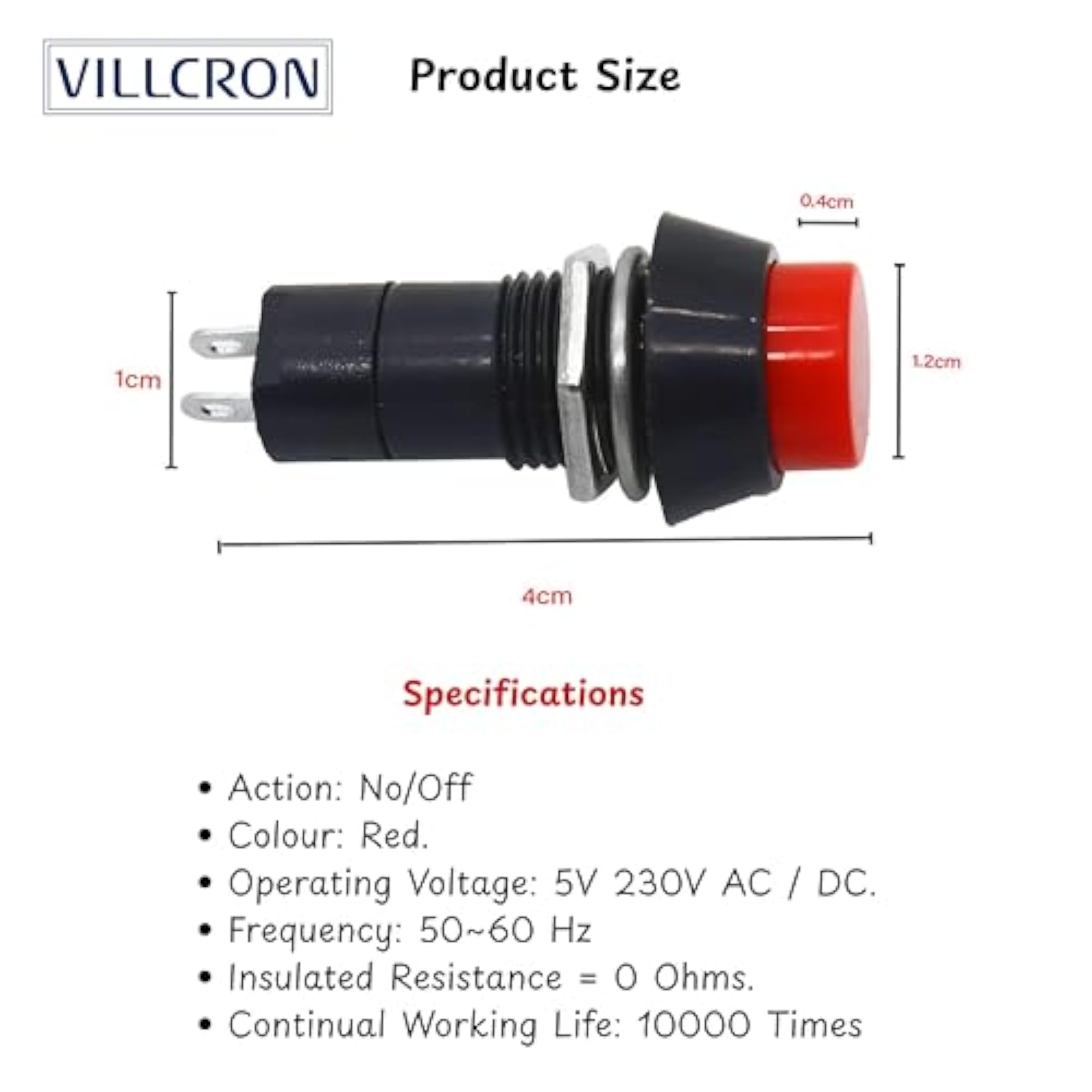 2 Pin Latching Push Button Switch SPST ON/OFF