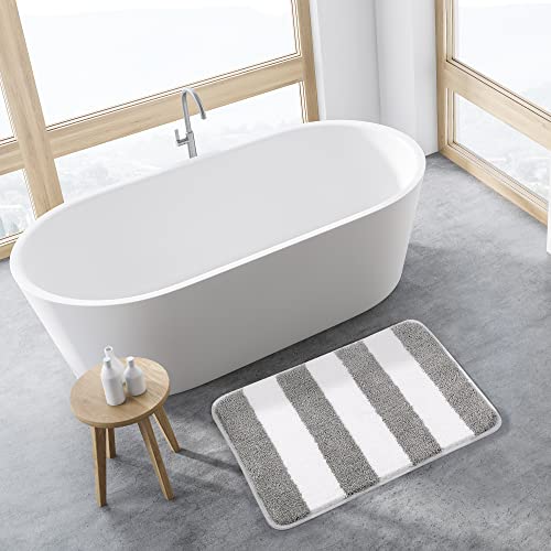 PiccoCasa White & Grey Non Slip Bath Mat, 50x80 Cm Microfiber Bath Mat for Floor Soft & Super Absorbent - Image 2
