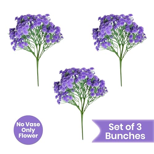 Image of Art Street Babys Breath Purple Flowers Artificial Gypsophila Bouquets Flowers, New Year Mothers Day Gifting, Faux Flowers for Vases | Decoration Items for Living Room| Set of 3 (Size: 14 Inch)