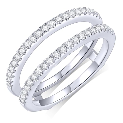 KSTYLE Moissanite Ring Enhancer Wedding Bands for Women Ring Guard for Engagement Rings, D Color VVS1 Moissanite Rings 925 Sterling Silver Wedding Ring Protector(V-Shape)
