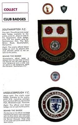 FOOTBALL Review Club Badges picture Southampton SAINTS + Middlesbrough The BORO