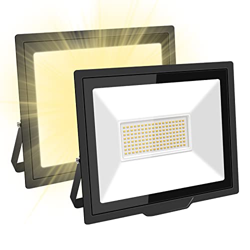 SKYWORLD 2 Pack 100W LED Flood Lights Outdoor, 10000LM 4000K Daylight Warm White