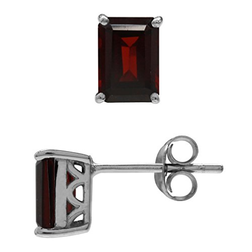 Silvershake 1.88ct. 7X5mm Natural Octagon Shape Garnet White Gold Plated 925 Sterling Silver Stud Post Earrings