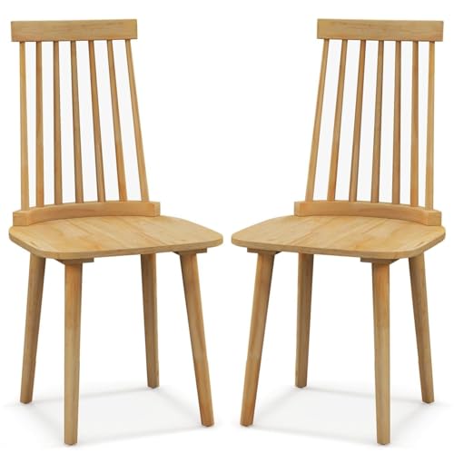 Juego de 2 sillas de comedor con respaldo alto con patas de madera de goma, estilo Windsor, sillas de encimera de cocina para el hogar y el restaurante