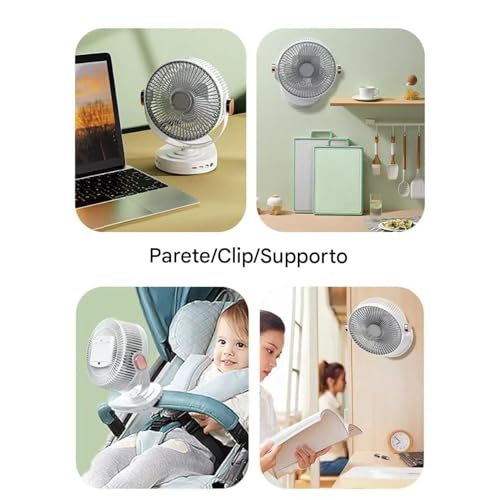 Ventilador con clip de velocidad ajustable con luz nocturna recargable 6
